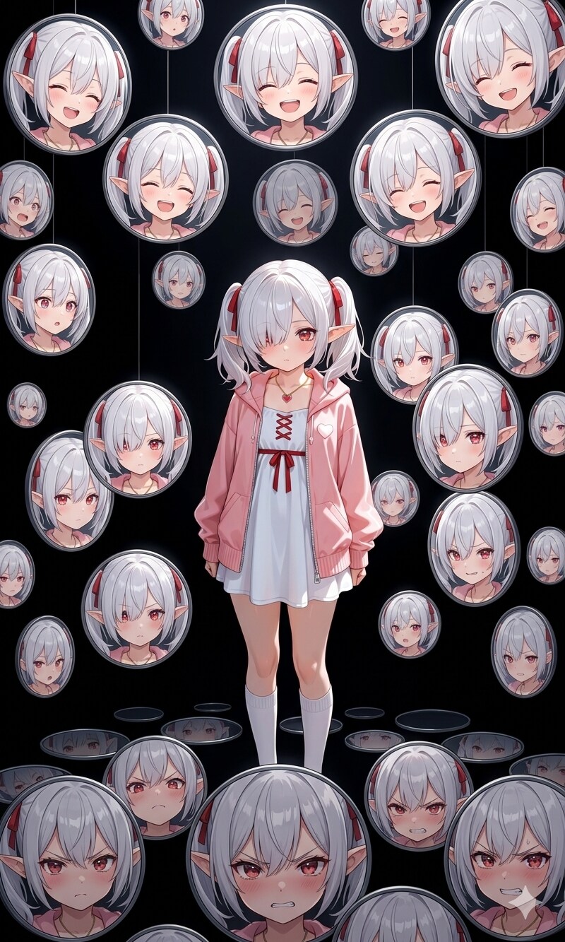 鏡に映るいろんな表情のシロネさん | の人気AIイラスト・グラビア