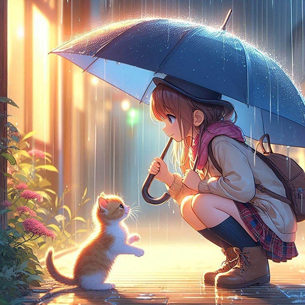 雨の日の出会い(Dalle)