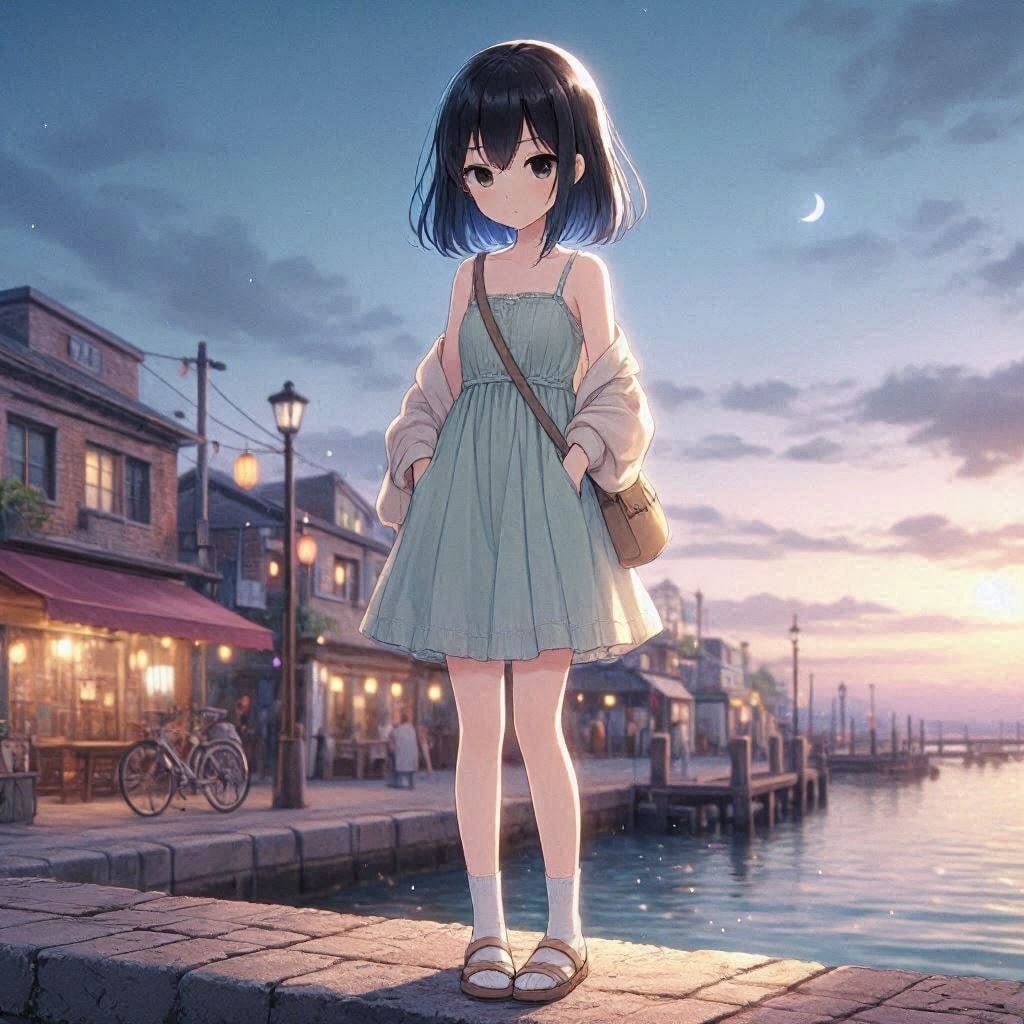 港町の夕暮れ(DALL-E)