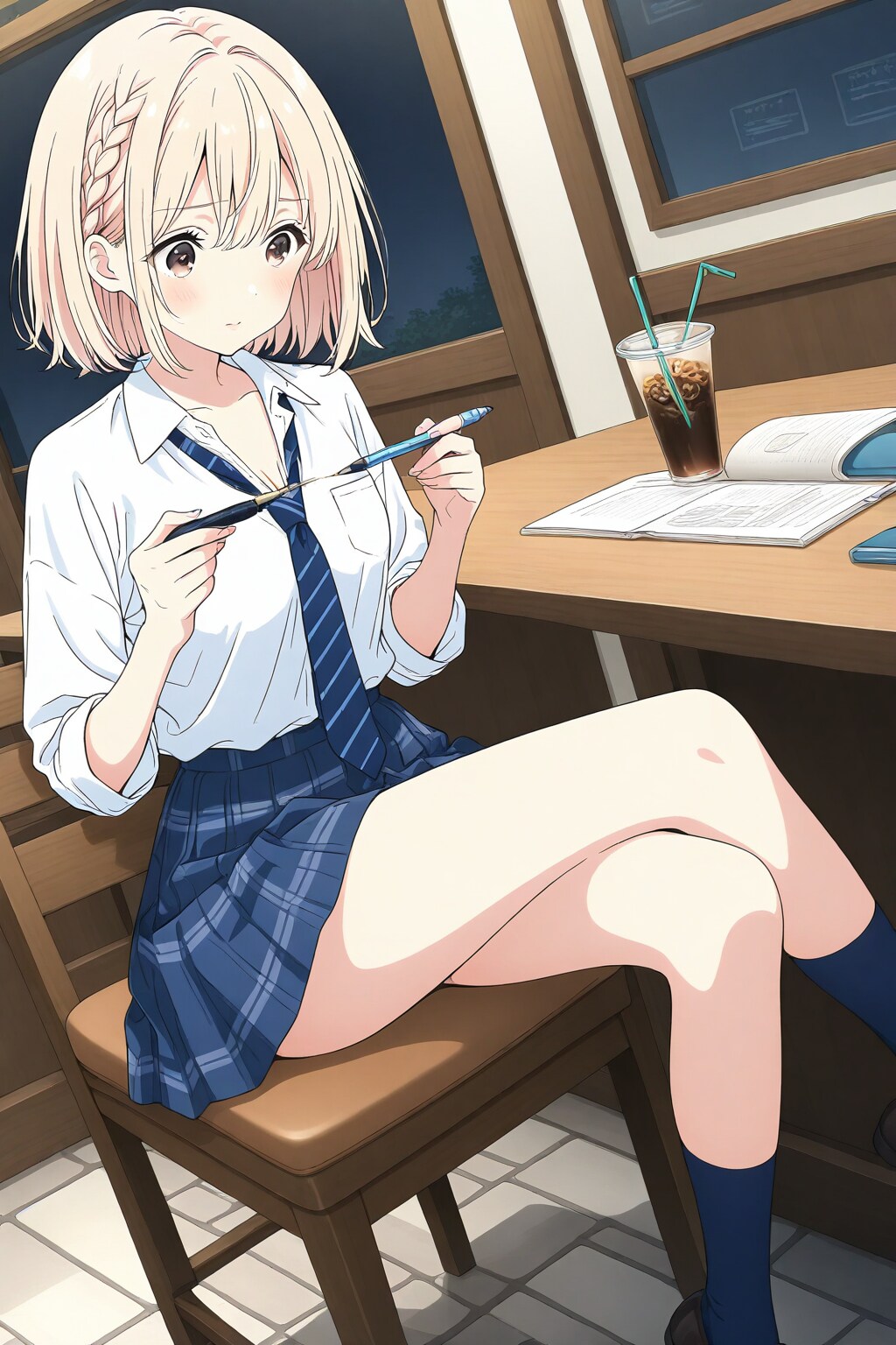 ベージュ髪の学生【BEHIMOTH】お勉強飽きてる