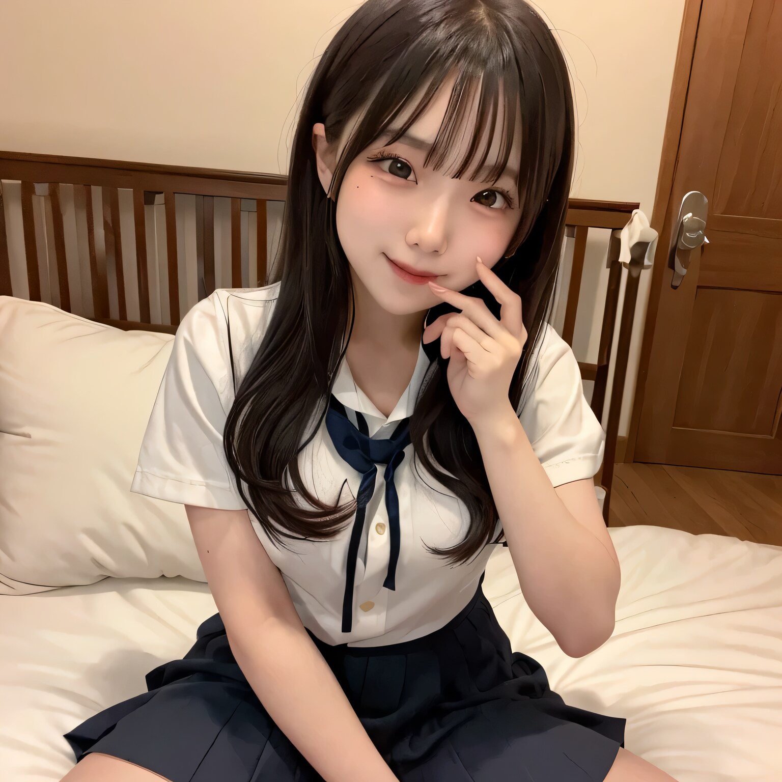 黒髪ロングで寝室の美女３８ | の人気AIイラスト・グラビア