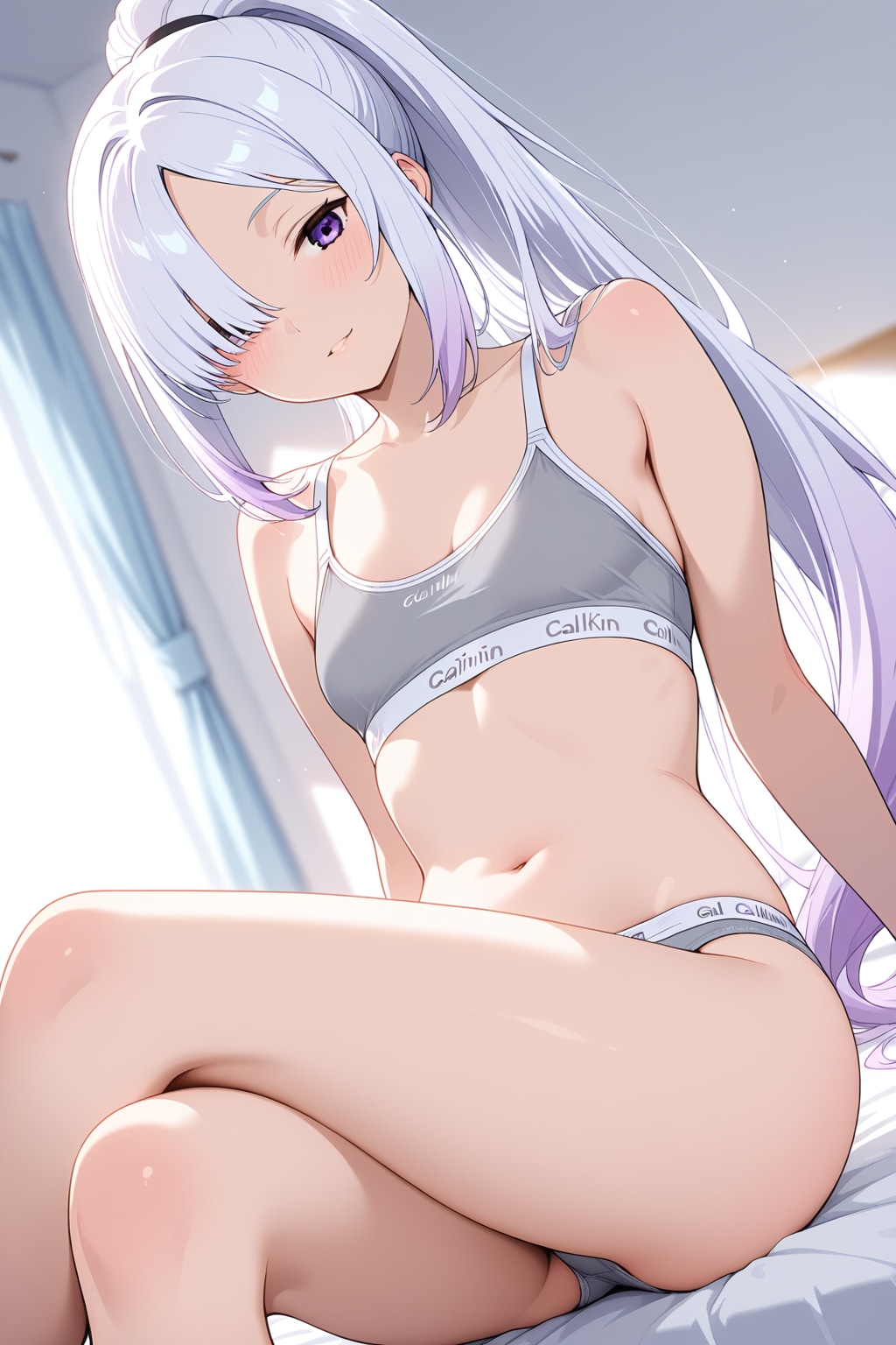 メカクレ薄紫髪ちゃん67『カルバンクライン+足を組む』