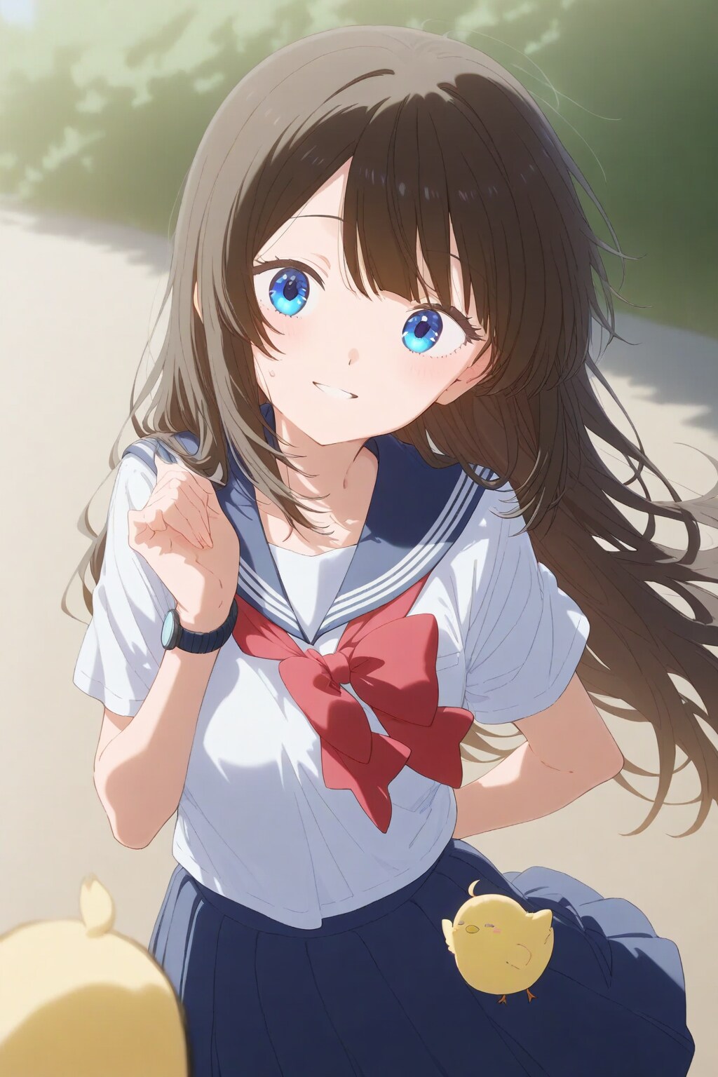 朝の小道と小さな旅人