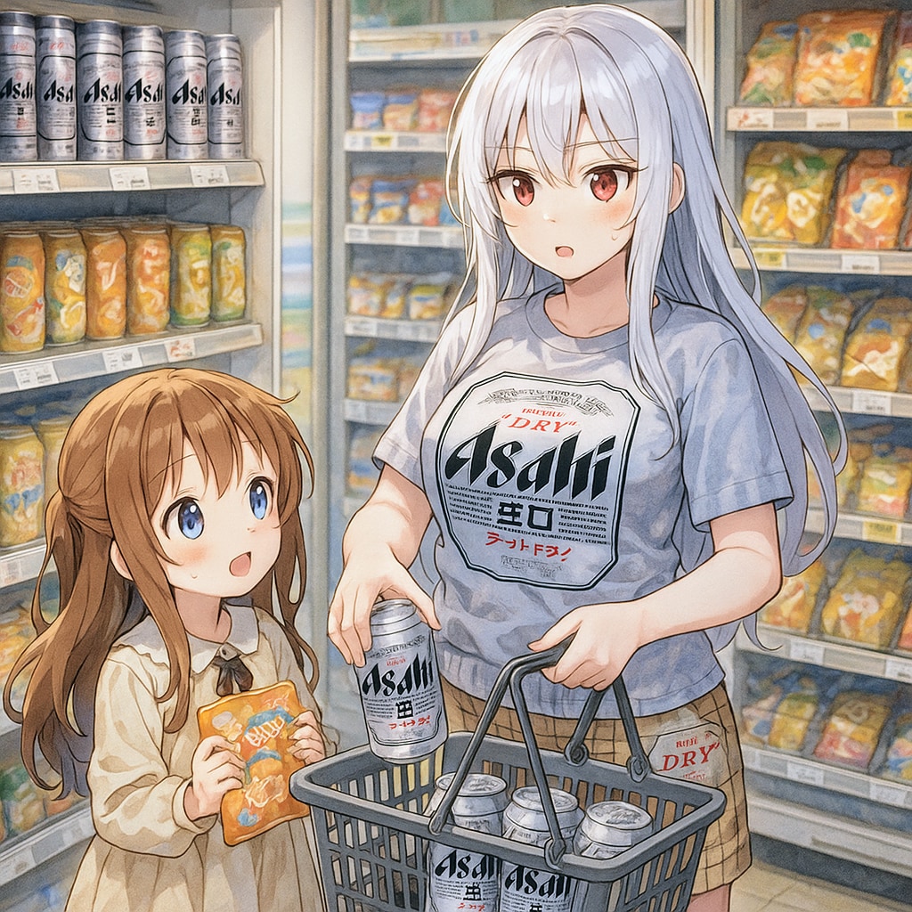 コンビニで買い物をする激ダサ私服お姉さんと小さな女の子
