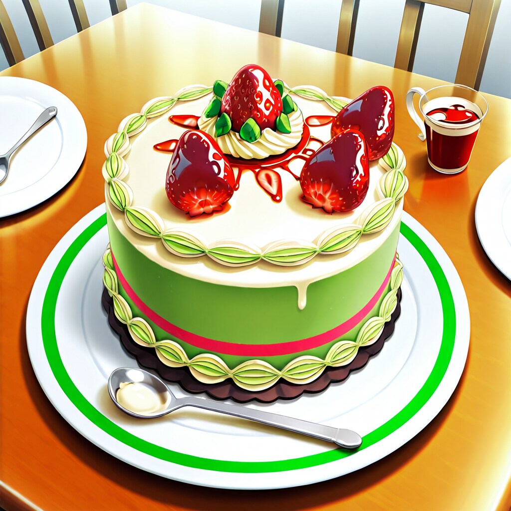 ピスタチオクリームとイチゴのケーキ | の人気AIイラスト・グラビア