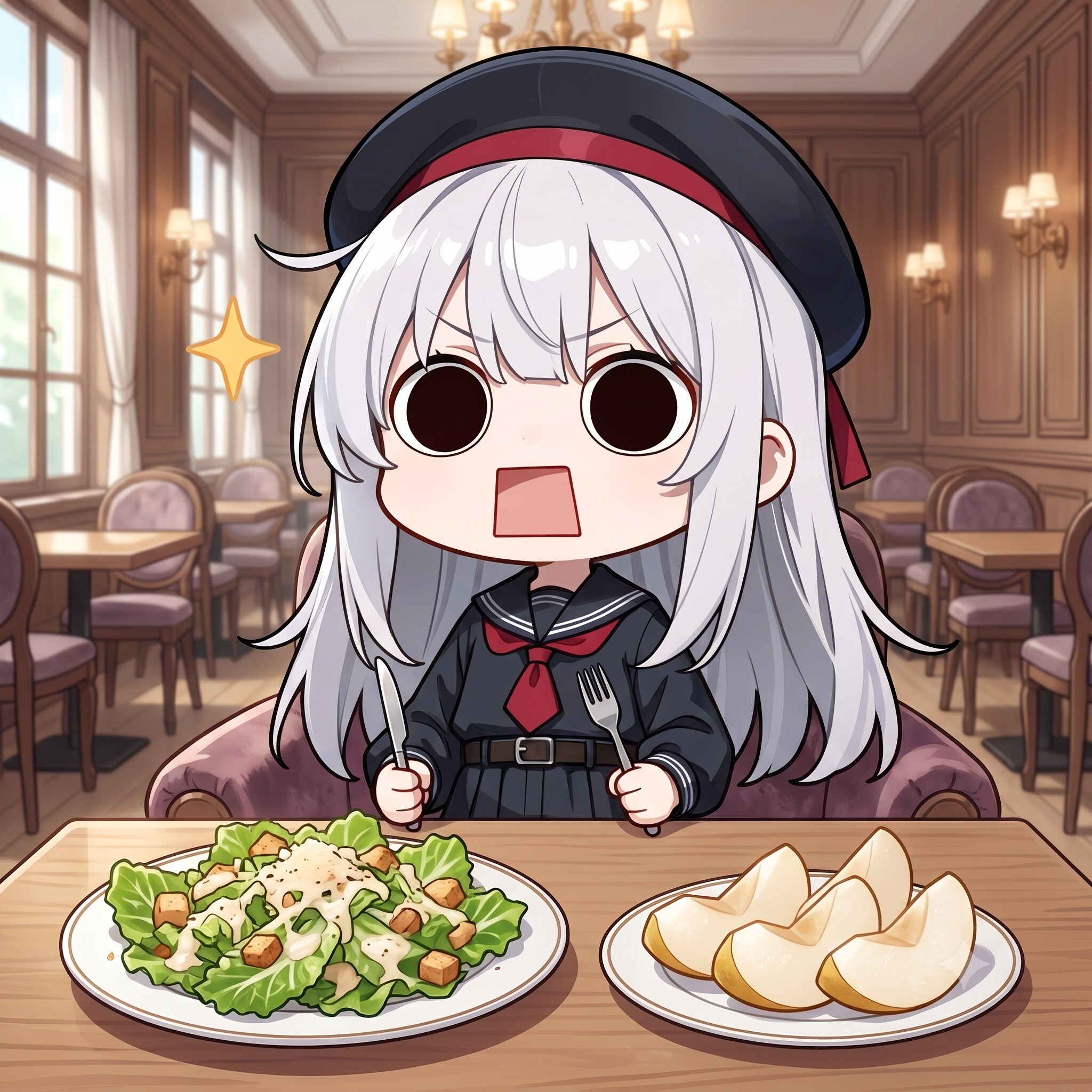 シーザーサラダと梨を頂くえらいこっちゃ嬢