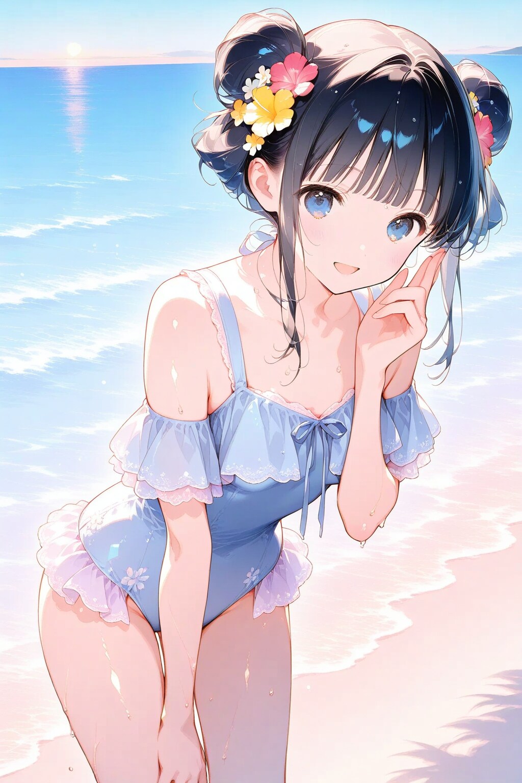 ビーチのおだんごちゃん👙🍡✨ | の人気AIイラスト・グラビア