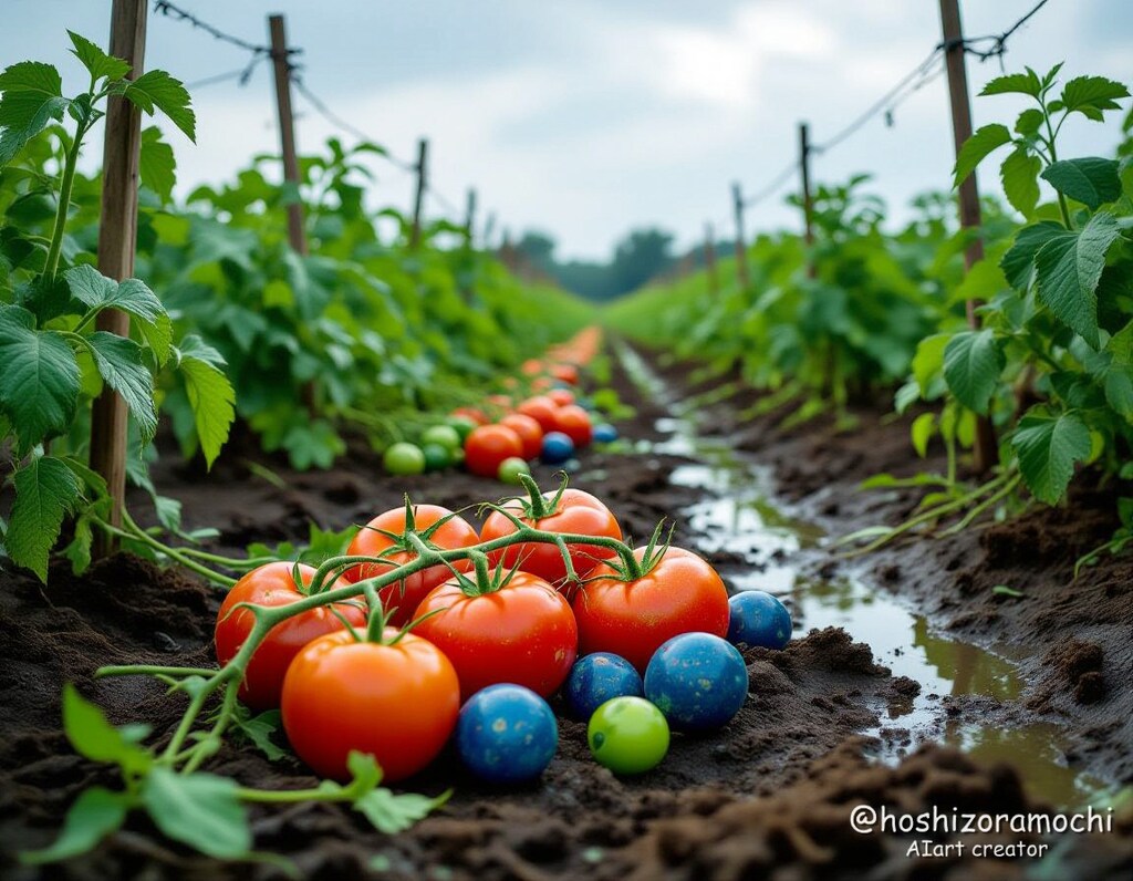 台風の後の倒れた茎 - Fallen stems after a typhoon