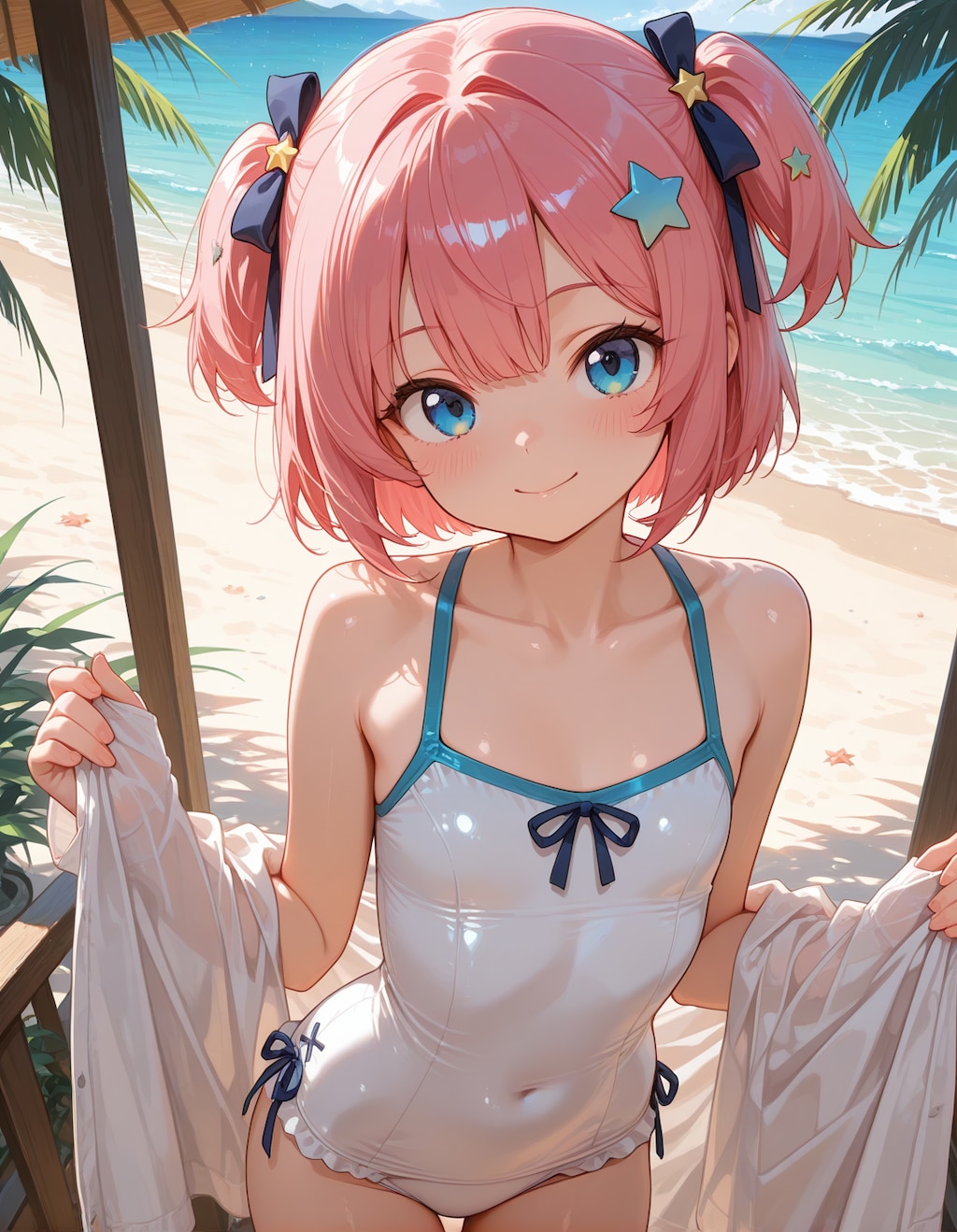 桃花と桃華で夏のビーチ🏖🐠☀️