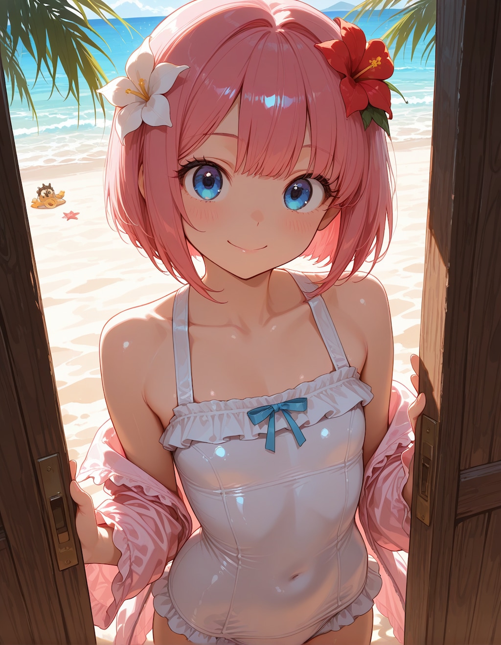 桃花と桃華で夏のビーチ🏖🐠☀️