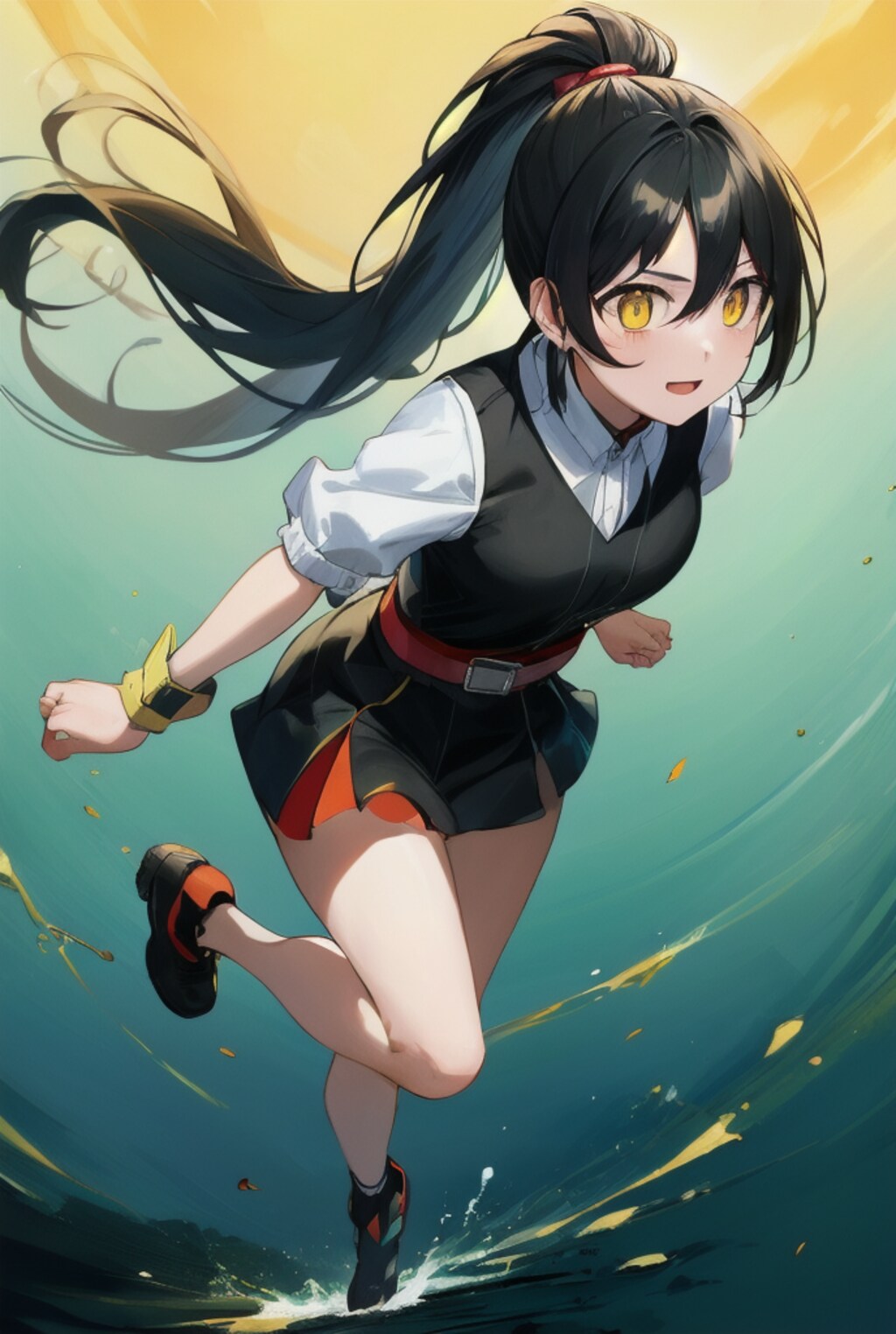 疾走する黒髪ポニーテールの少女・その４（４枚）