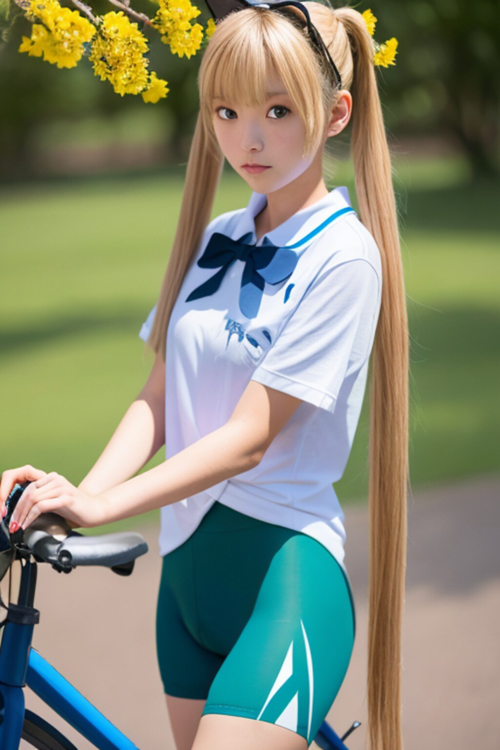 サイクリング中？の金髪ツインテールちゃん