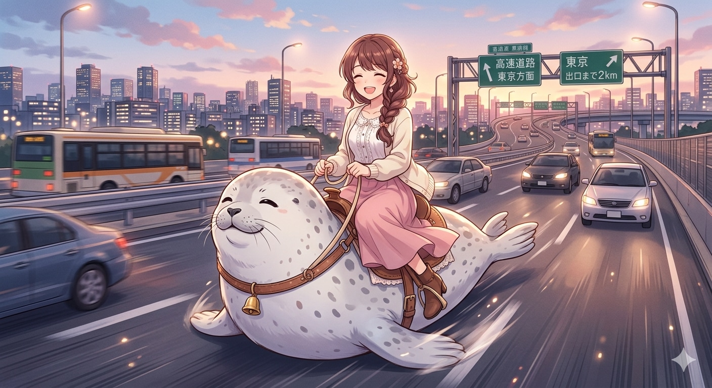 アザラシでドライブするゆるふわお姉さん | の人気AIイラスト・グラビア