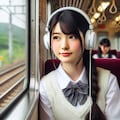 電車の中で音楽を聴く女子高生　Flux.1,Dalle 3枚目