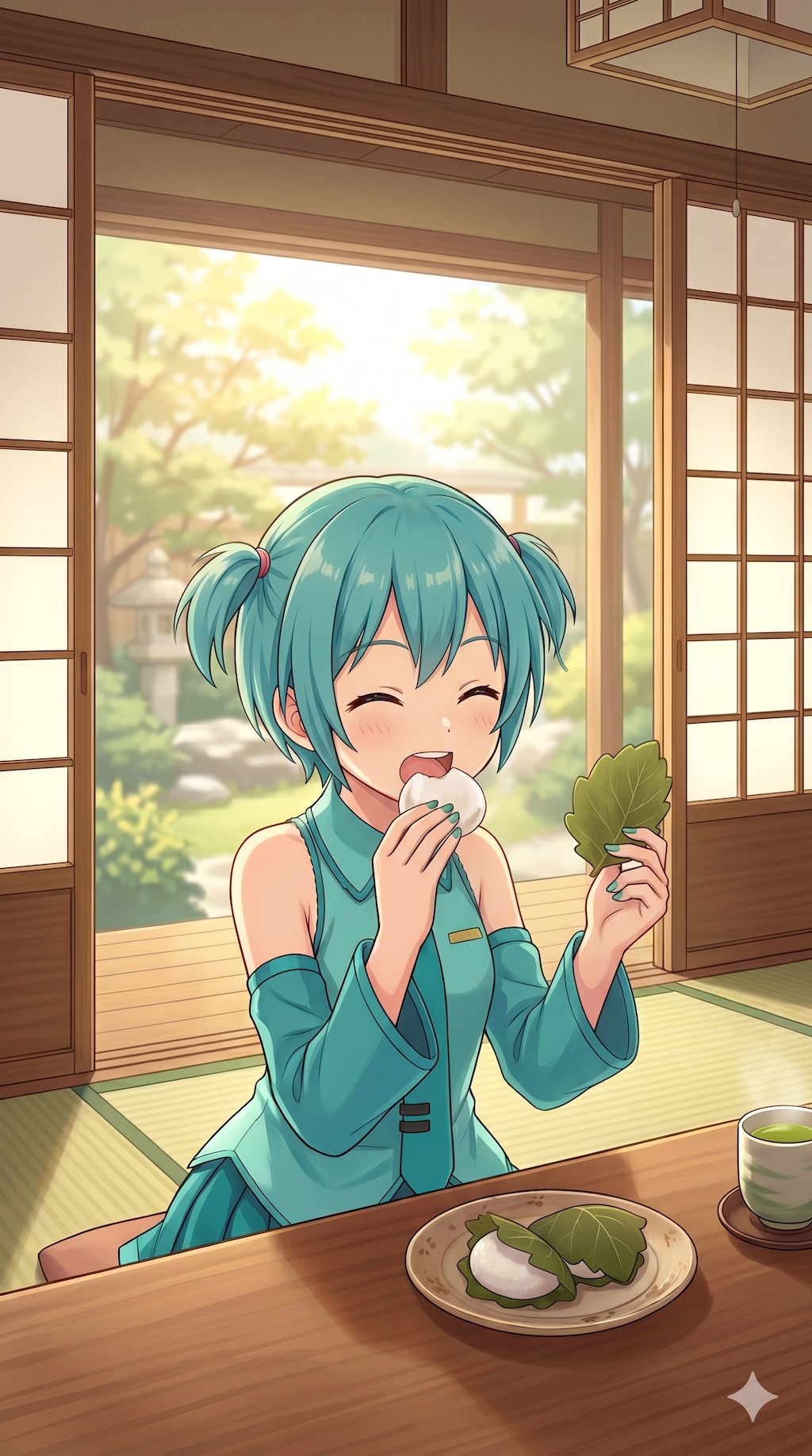 ミクさんの柏餅の食べ方😊