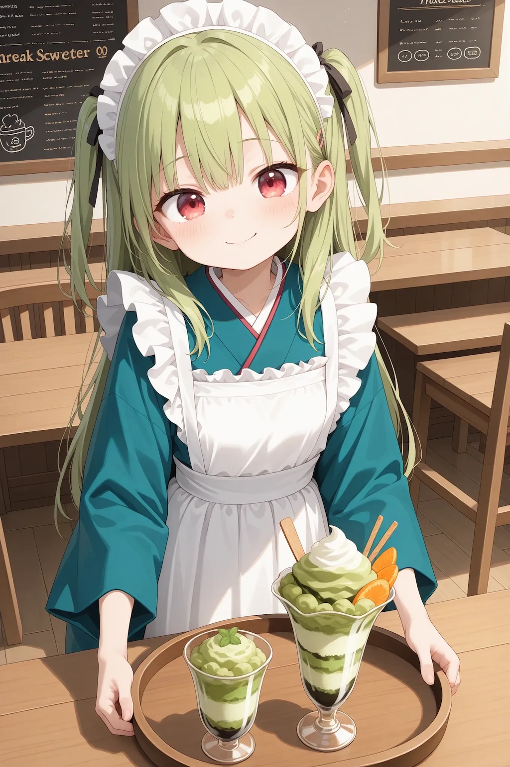 甘味処の和メイドさん