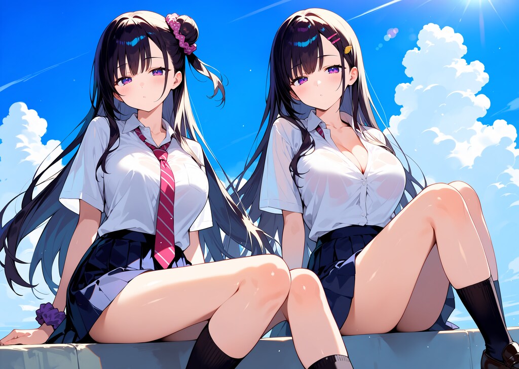 女の娘2人♪　お天気だねー・・・気持ちいい♡