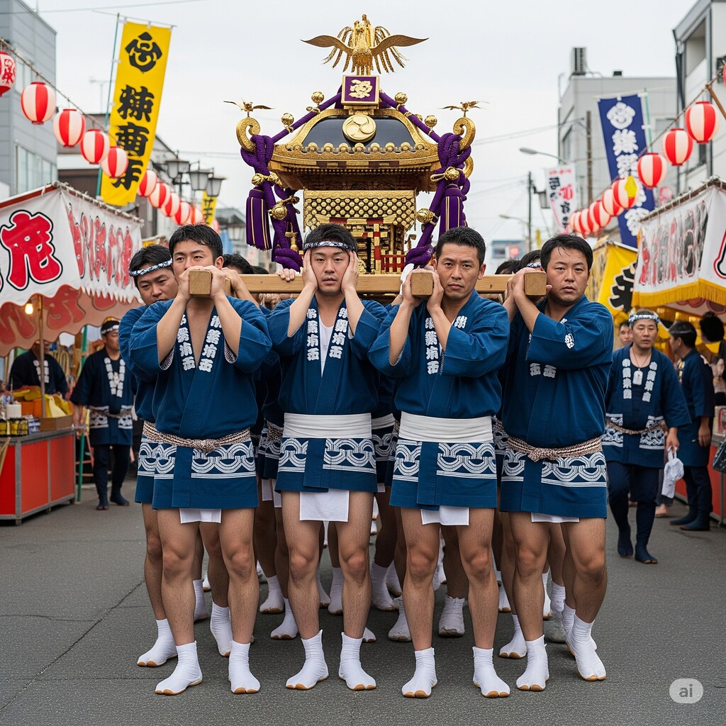 神輿を担ぐ男達