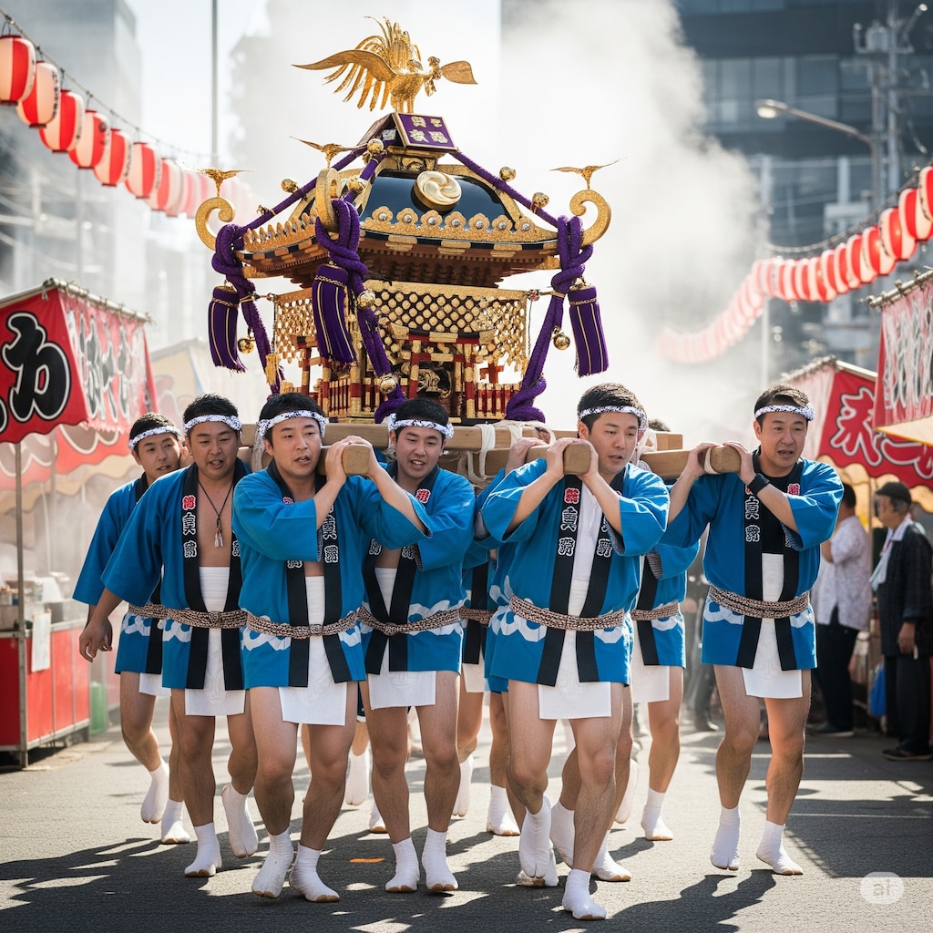 神輿を担ぐ男達