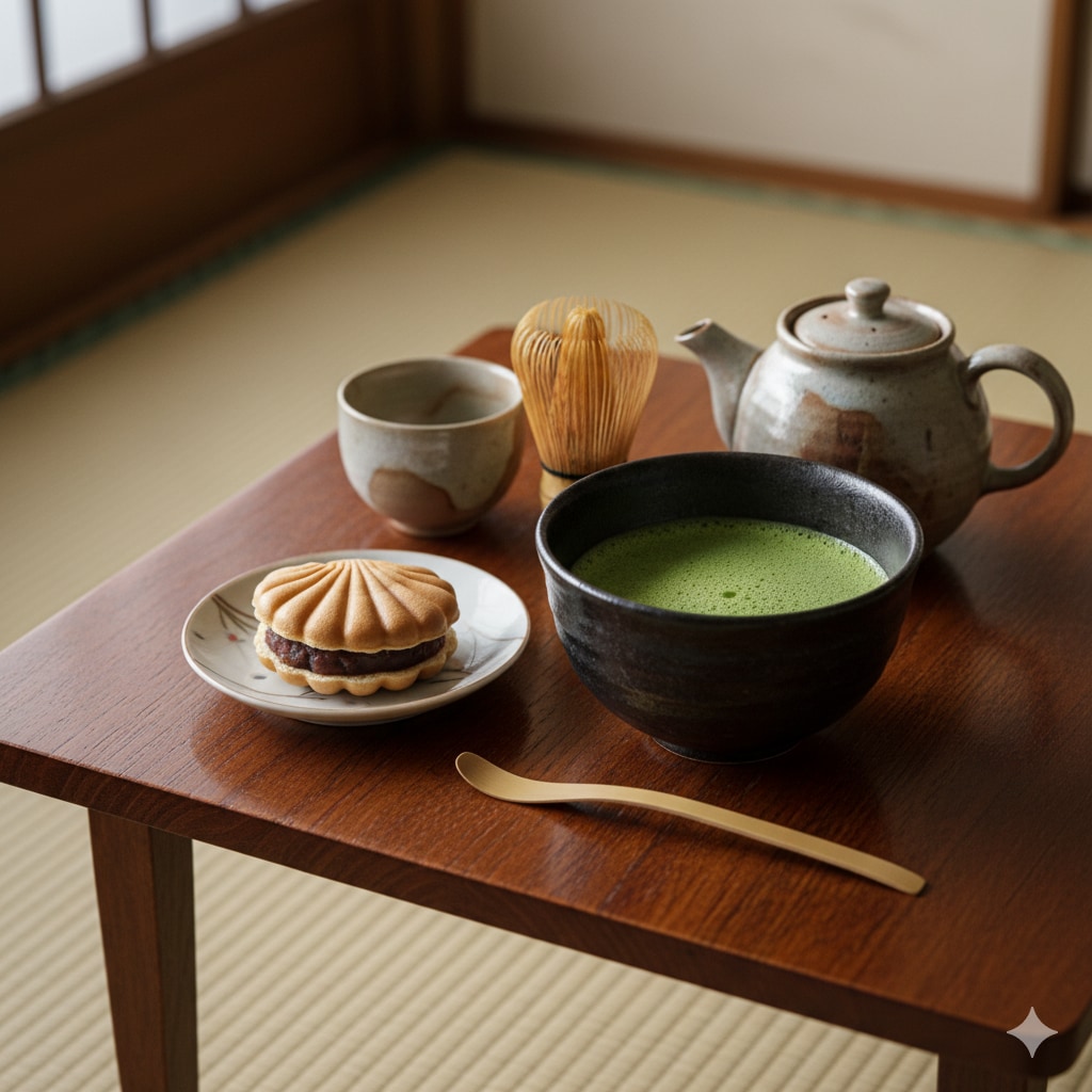 デザートの最中と抹茶のセット