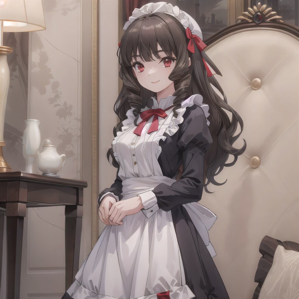 黒髪ロングでメイド服の少女３６