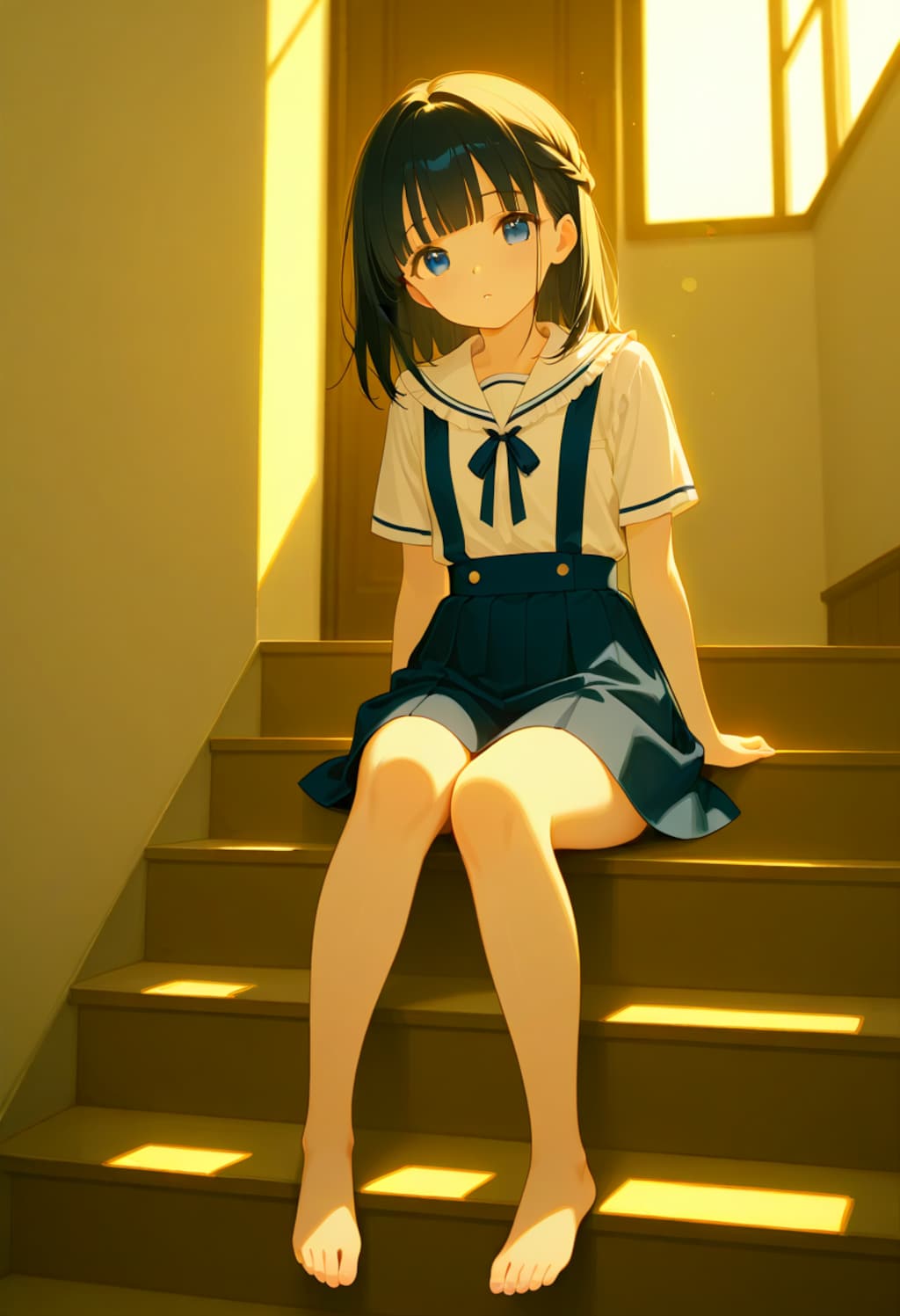 階段に座る少女(12)