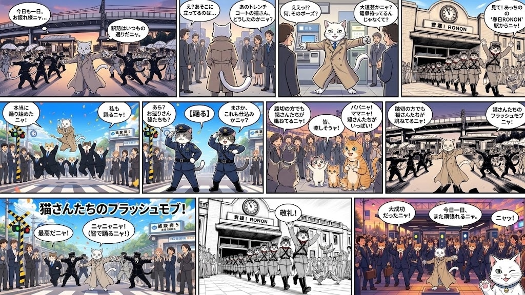 【Gemini漫画】猫さんたちのフラッシュモブ | の人気AIイラスト・グラビア