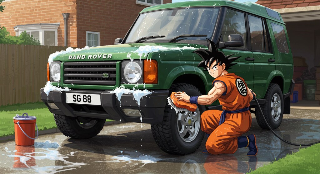 孫悟空がランドローバーを洗う