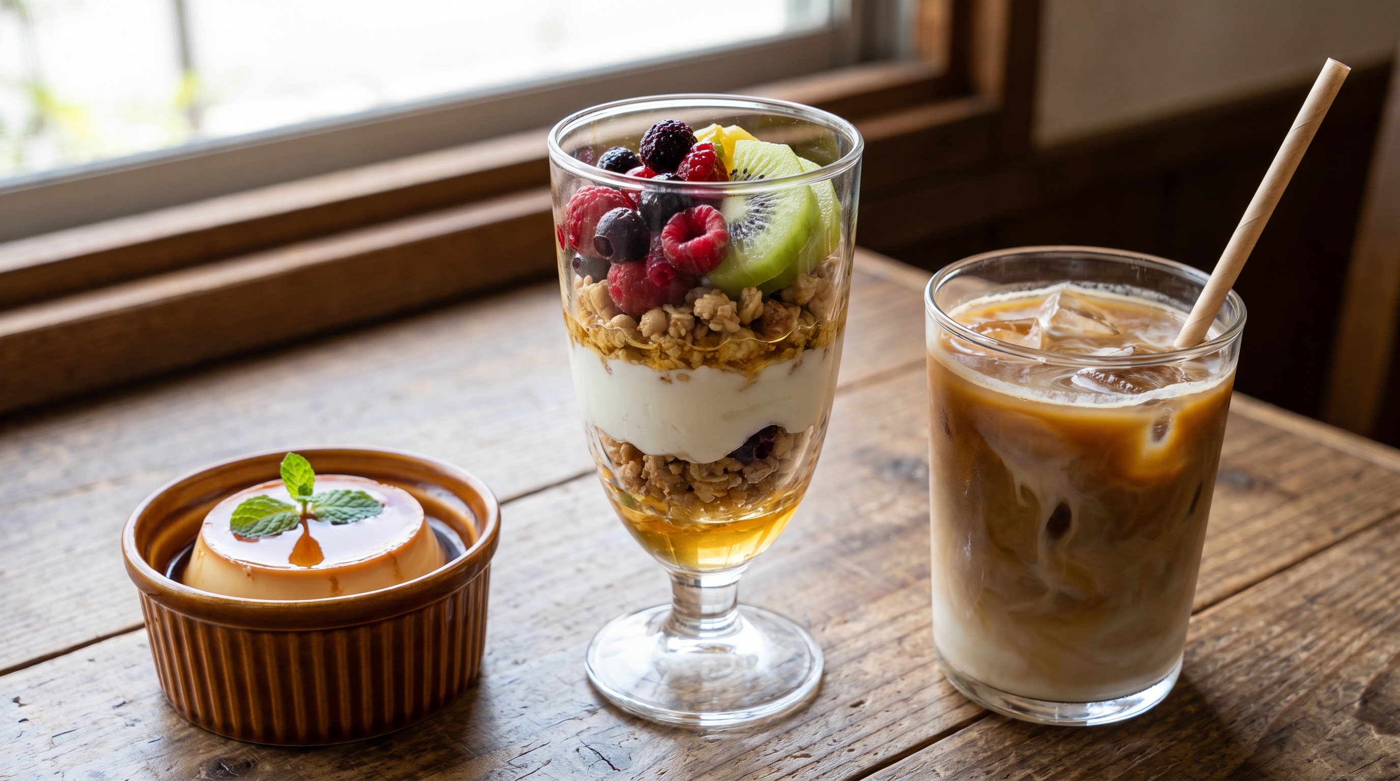デザートの豆乳プリンとヨーグルトフルーツパフェのセット