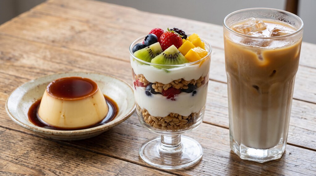 デザートの豆乳プリンとヨーグルトフルーツパフェのセット