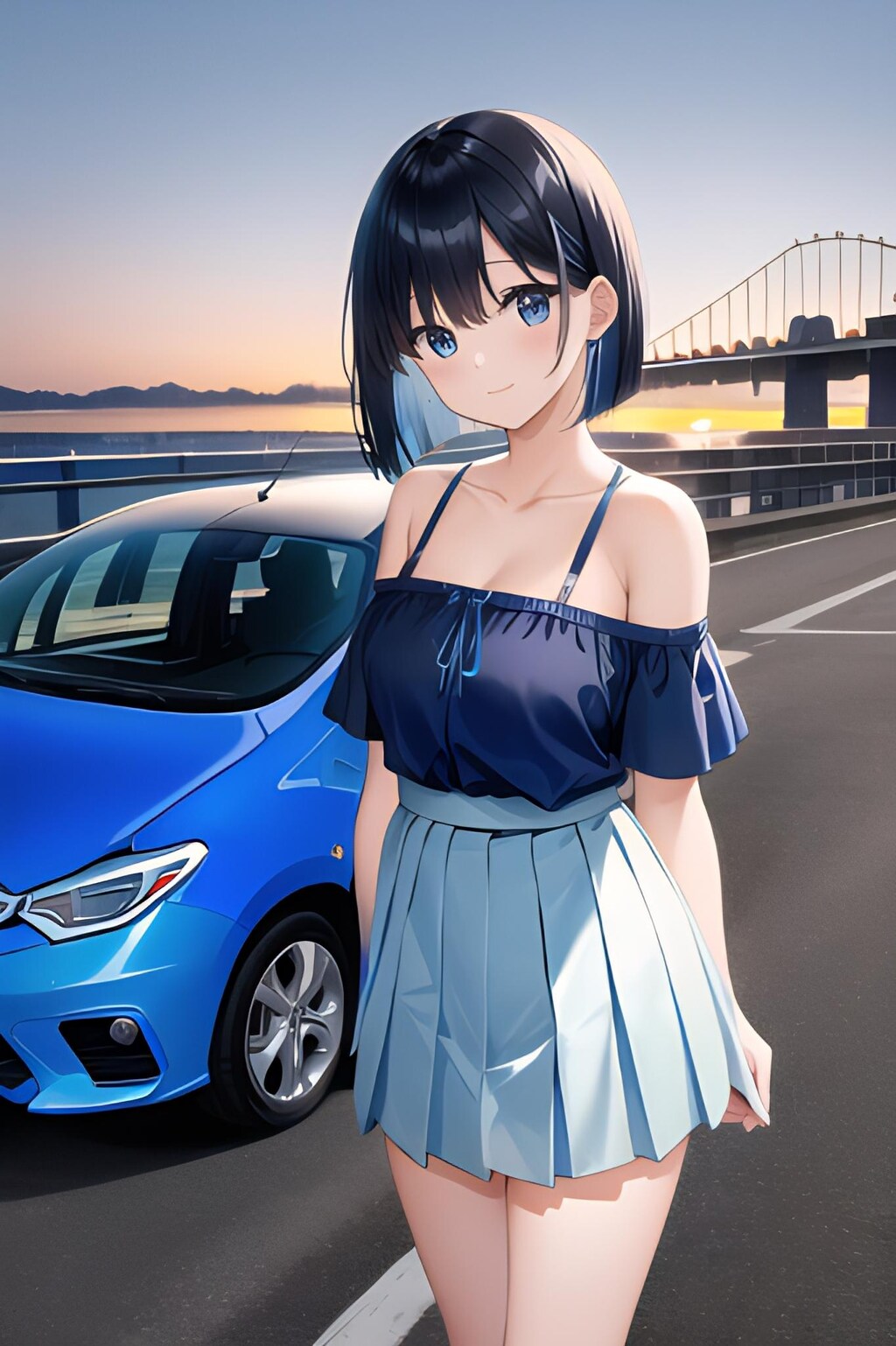 blue car girl