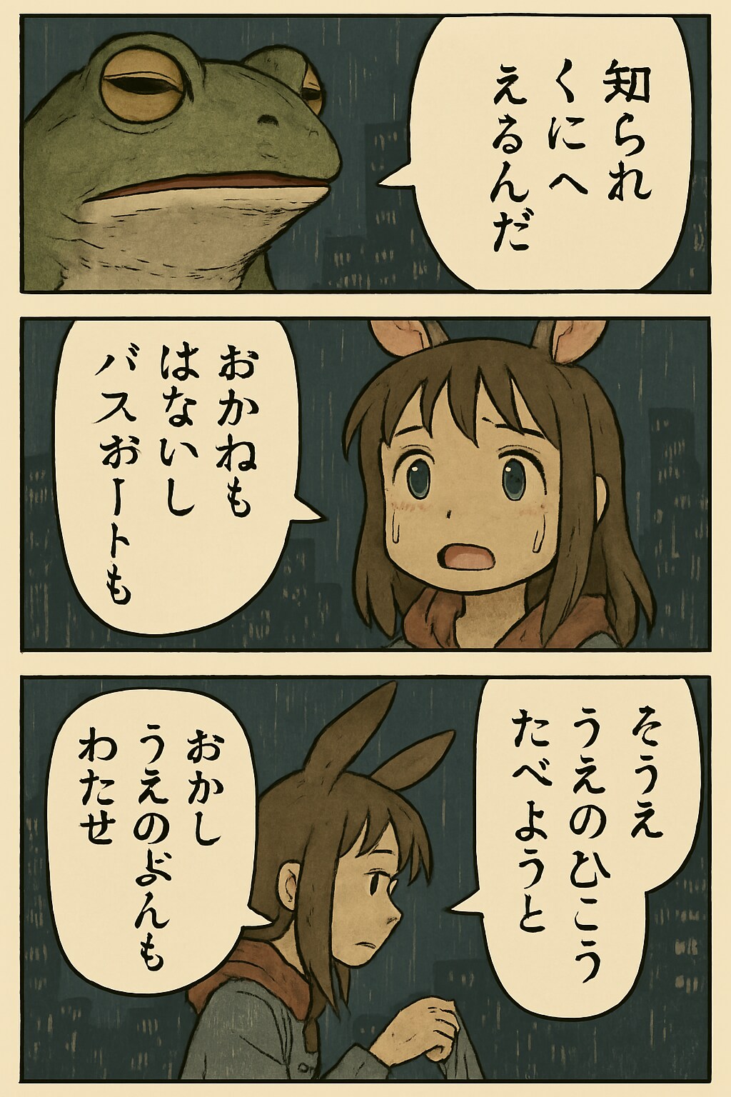 雨の中、うさ耳をくにへかえそうとしたら