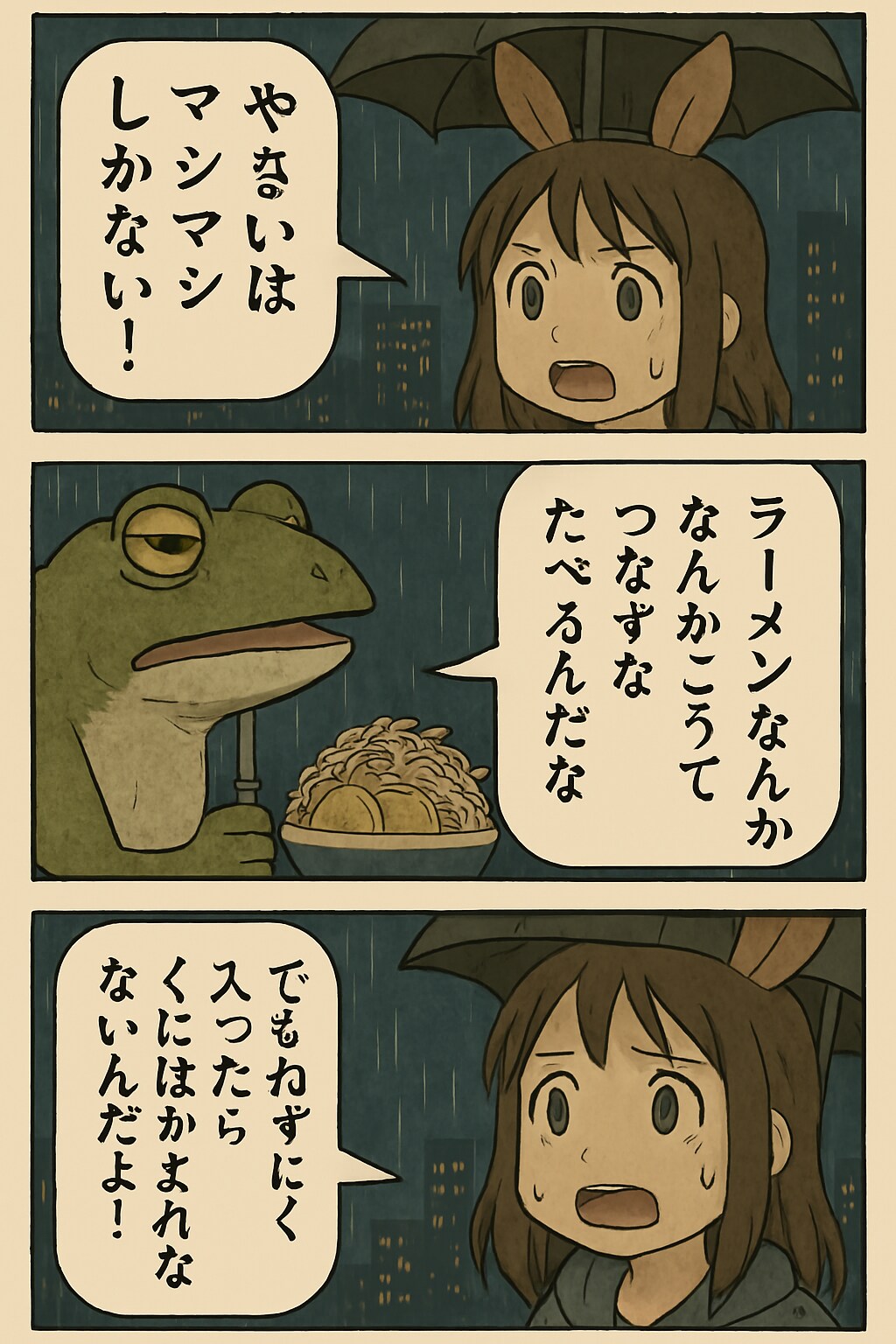雨の中、うさ耳をくにへかえそうとしたら