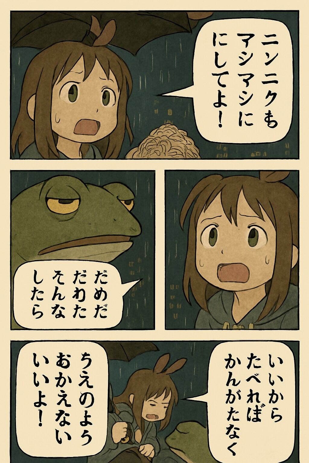 雨の中、うさ耳をくにへかえそうとしたら