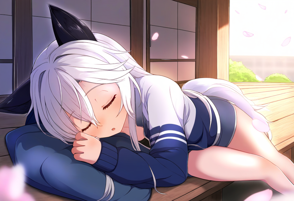 お昼寝する銀狐様の御尊顔