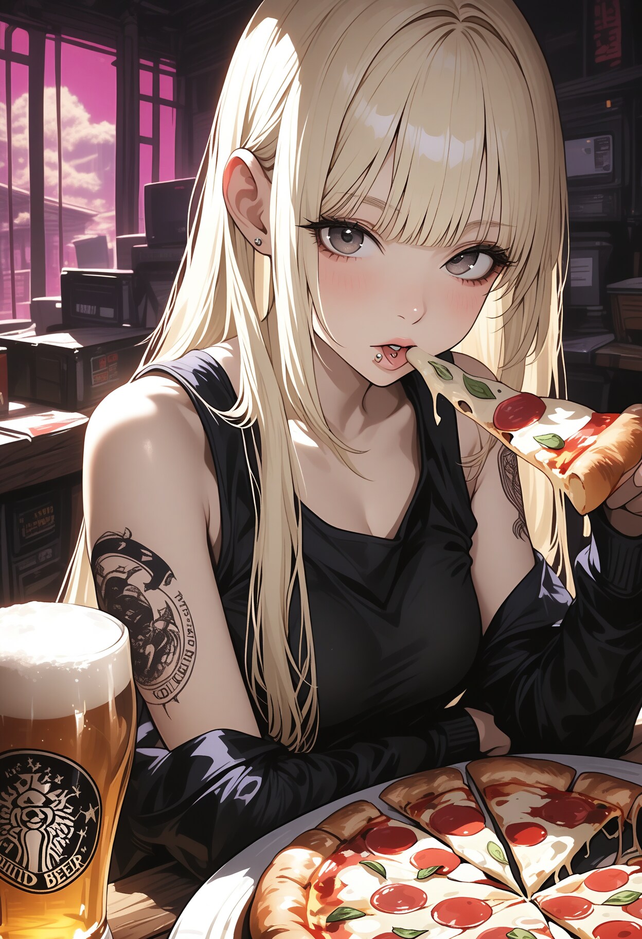 ピザ🍕とビール🍻 | の人気AIイラスト・グラビア