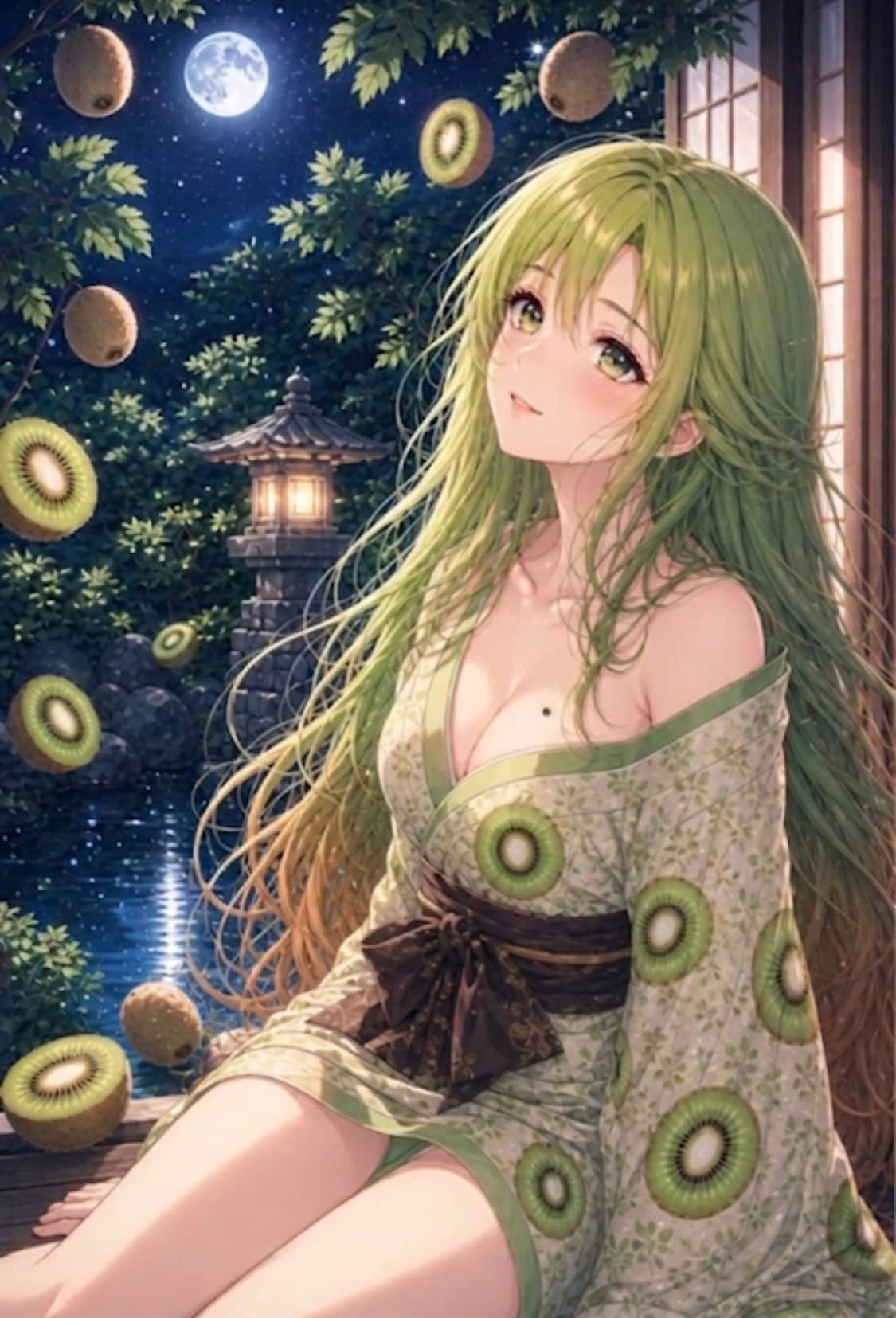 「ま、待ってよぉ〜💦」浴衣に慣れないキウイフルーツちゃん🥝✨