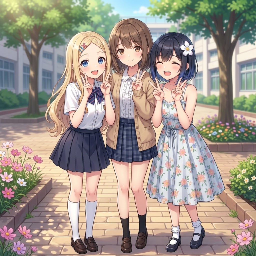 3人でおはピース✌️ | の人気AIイラスト・グラビア