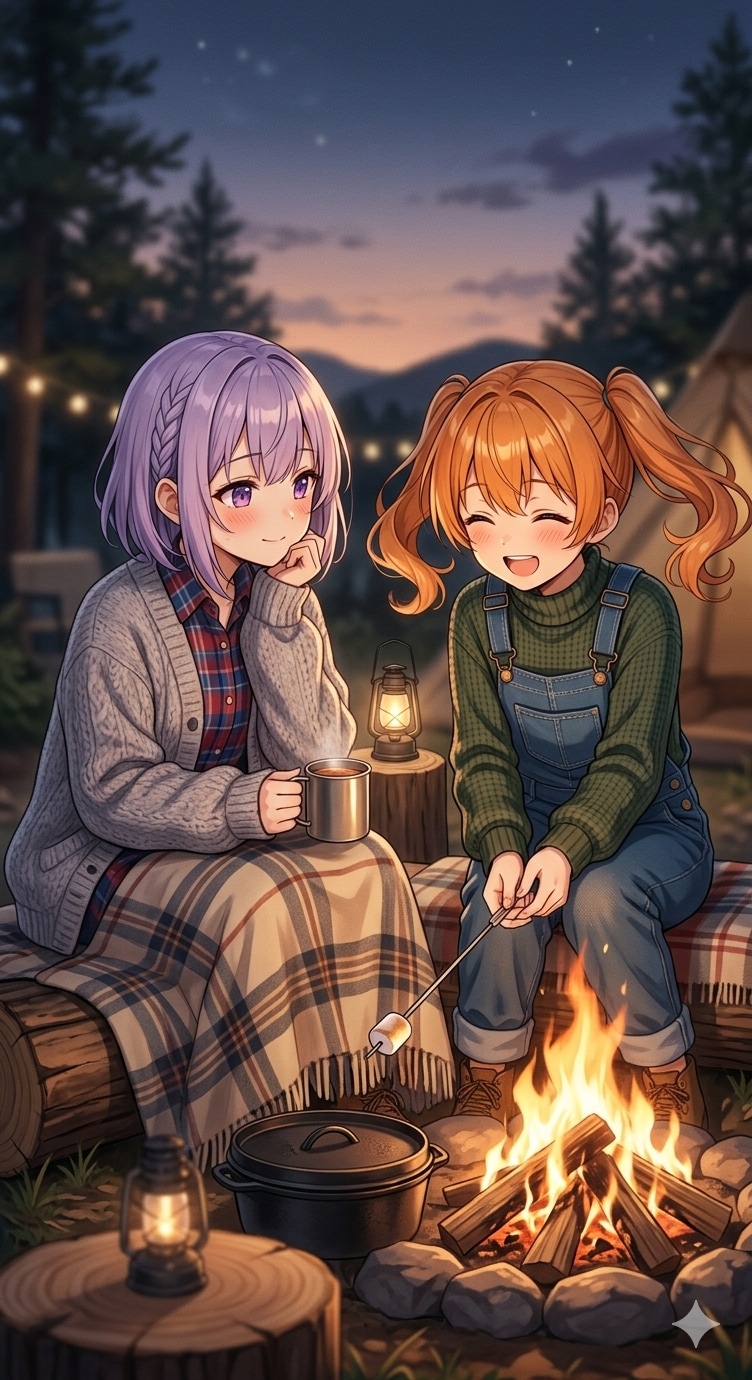 炭酸少女〜仲良しキャンプ❤️オレンジソーダ&グレープソーダ〜 | の人気AIイラスト・グラビア