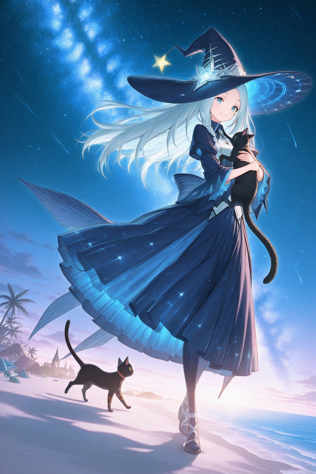 砂浜の魔女と黒猫 | の人気AIイラスト・グラビア