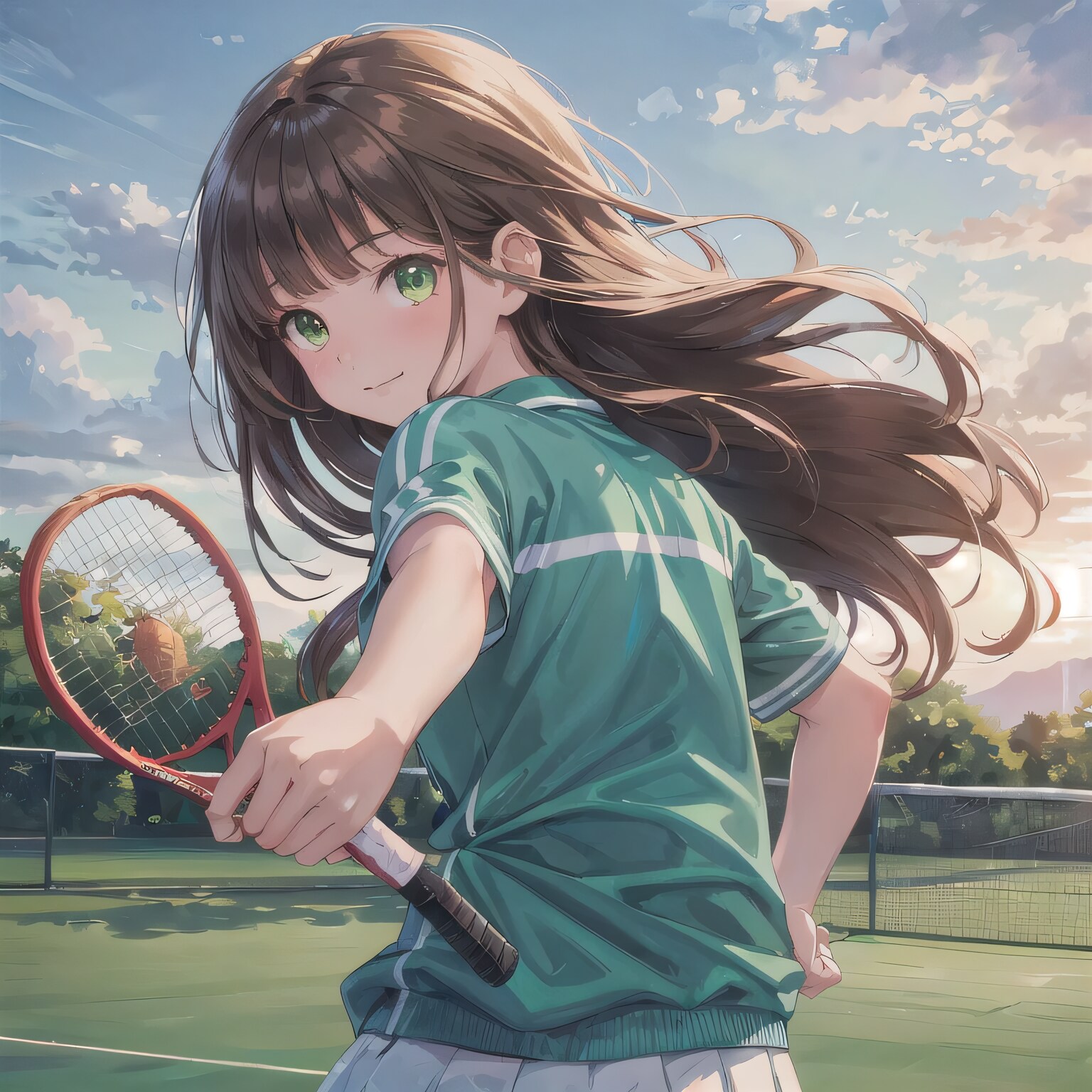 茶髪ロングでテニスウェアの少女２ | の人気AIイラスト・グラビア