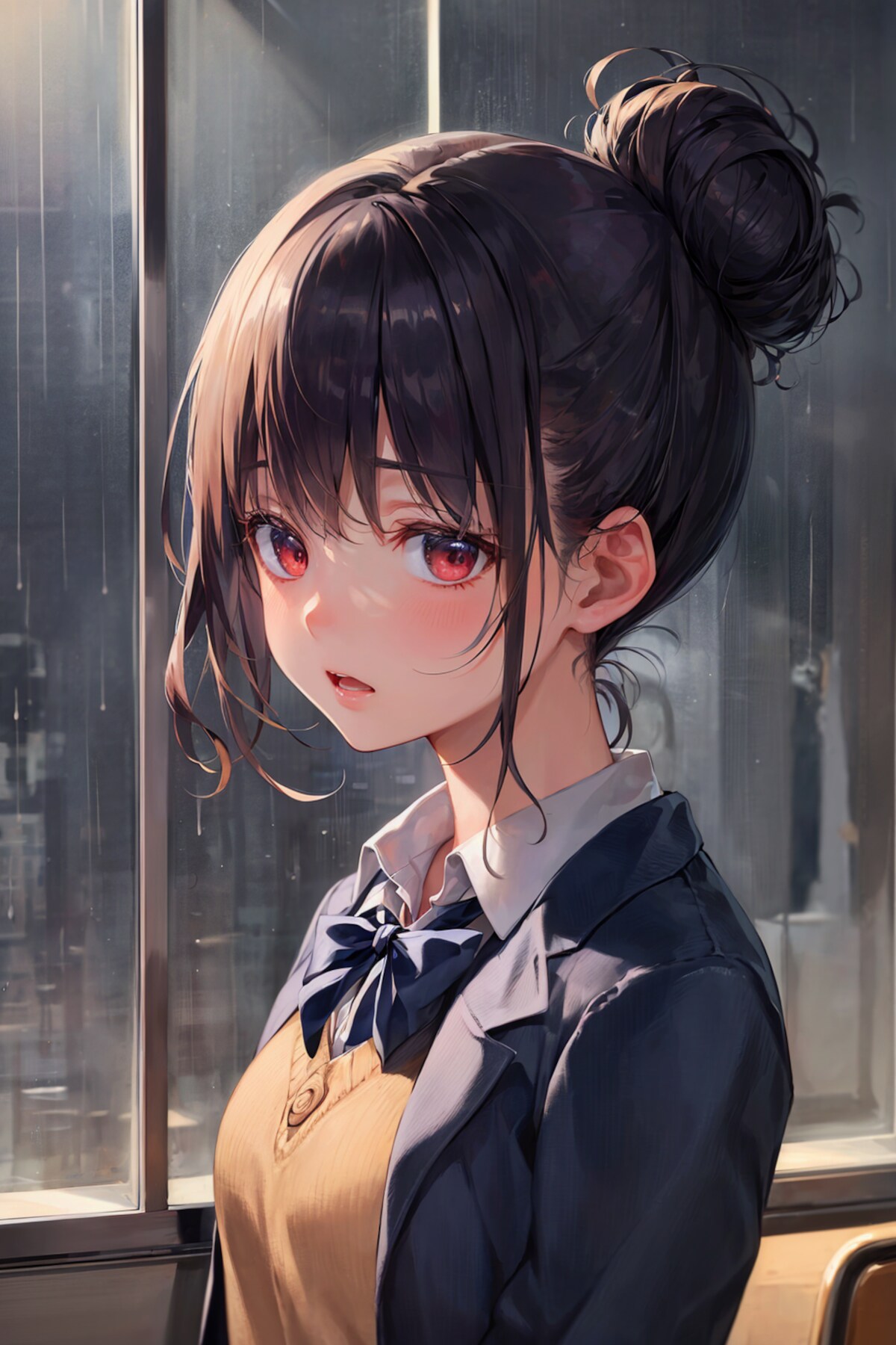 雨⤵️⇒髪爆発⤵️∴お団子