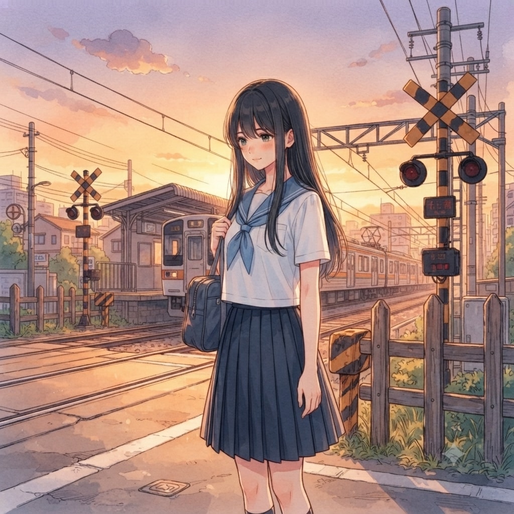 踏切の少女