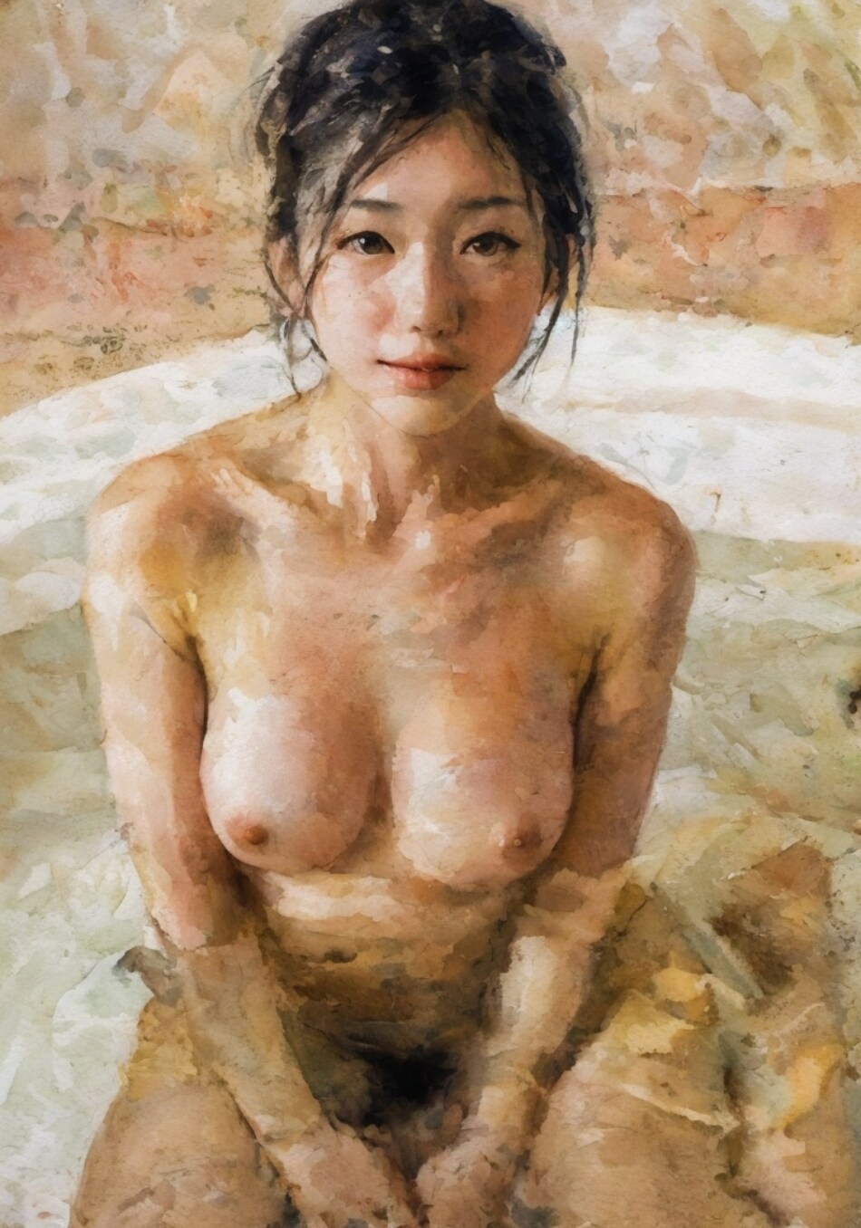 湯船で待つ裸婦
