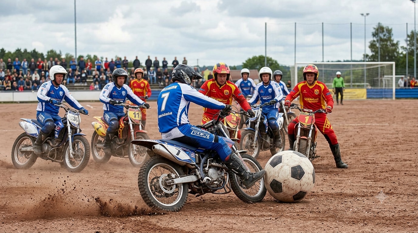 バイクに乗って行うサッカー風競技「モトボール」