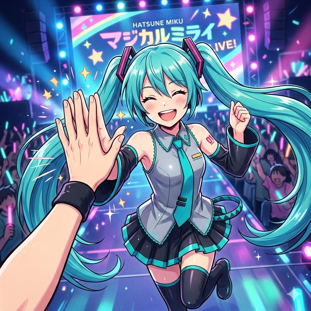 ミクさんとハイタッチ | の人気AIイラスト・グラビア