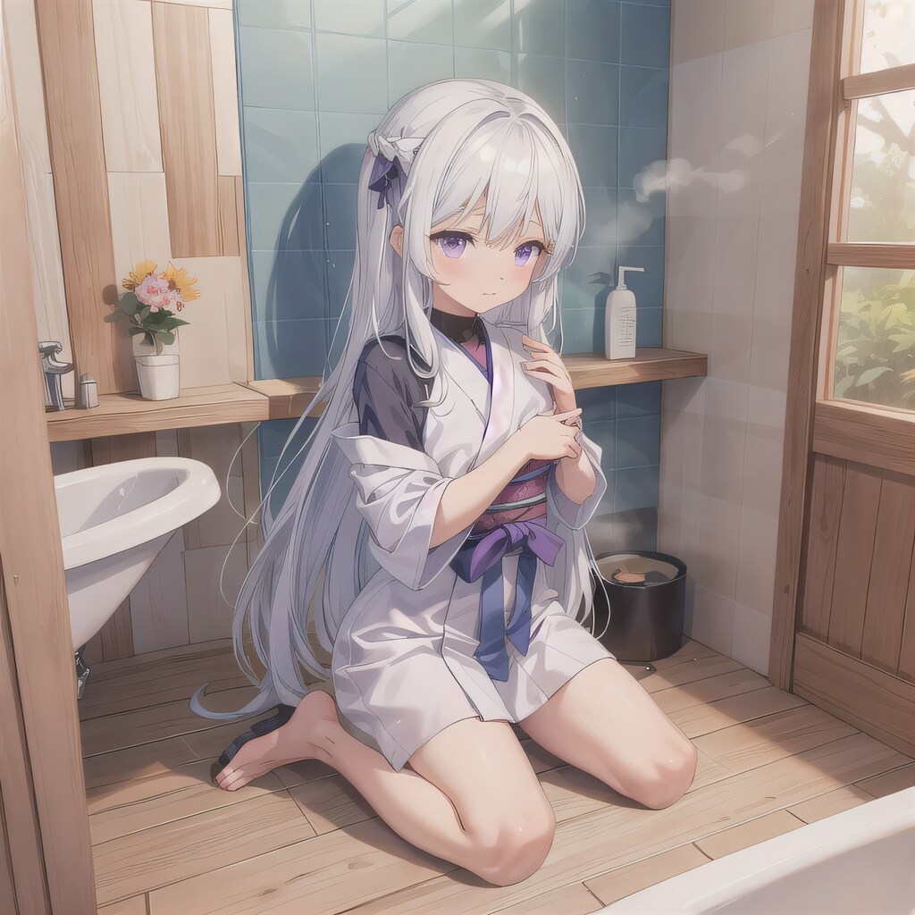 白髪ロングでお風呂の少女１３