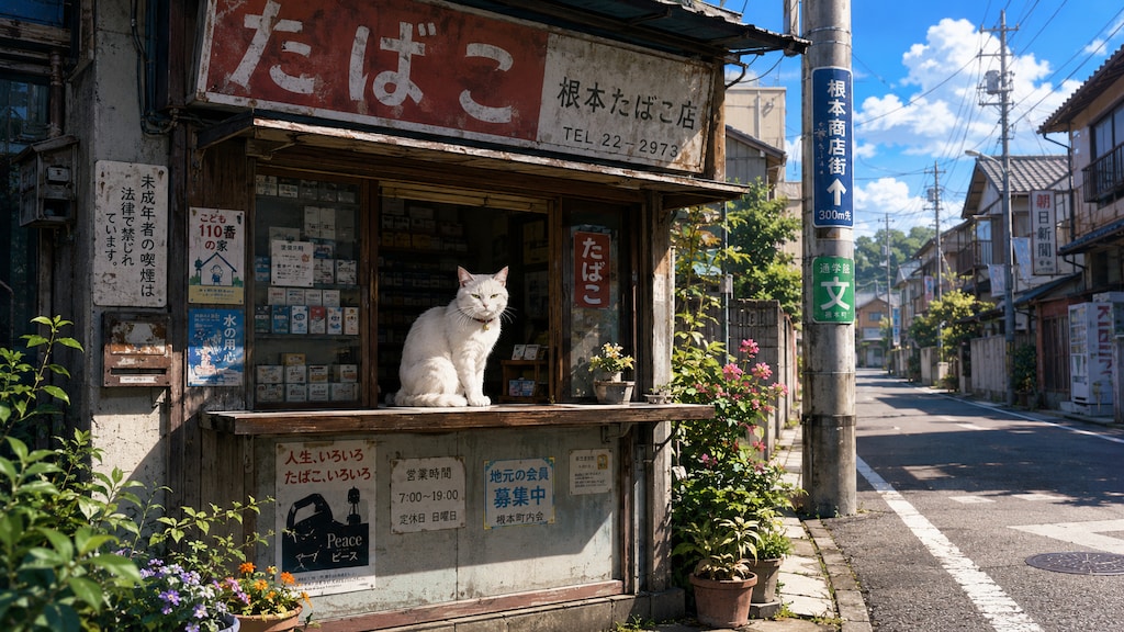 白猫と懐かしい街並