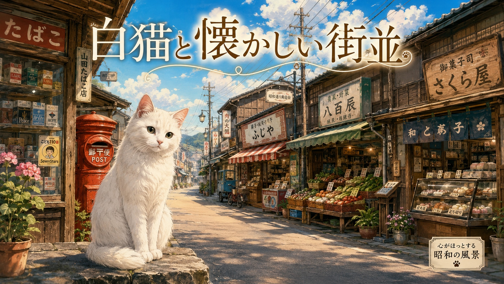 白猫と懐かしい街並 | の人気AIイラスト・グラビア