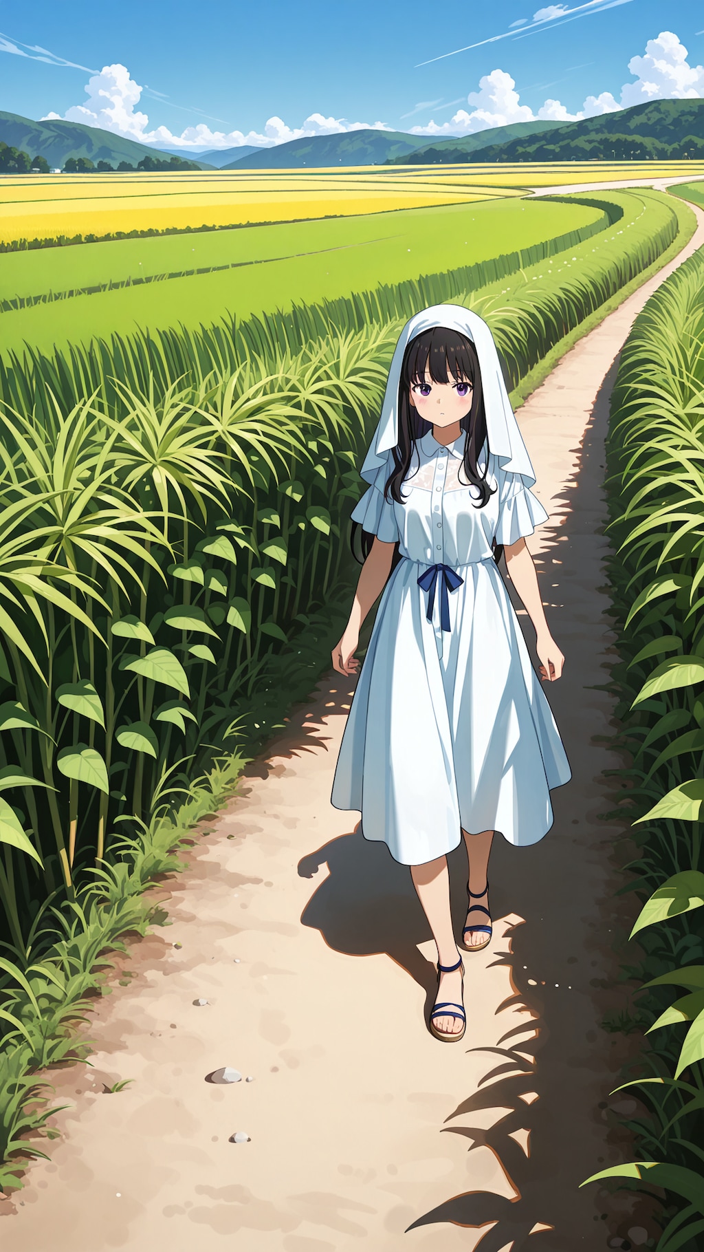 あぜ道を歩く